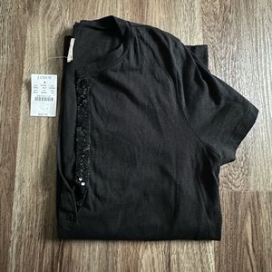 J. Crew black v-neck t-shirt with black sequin detail